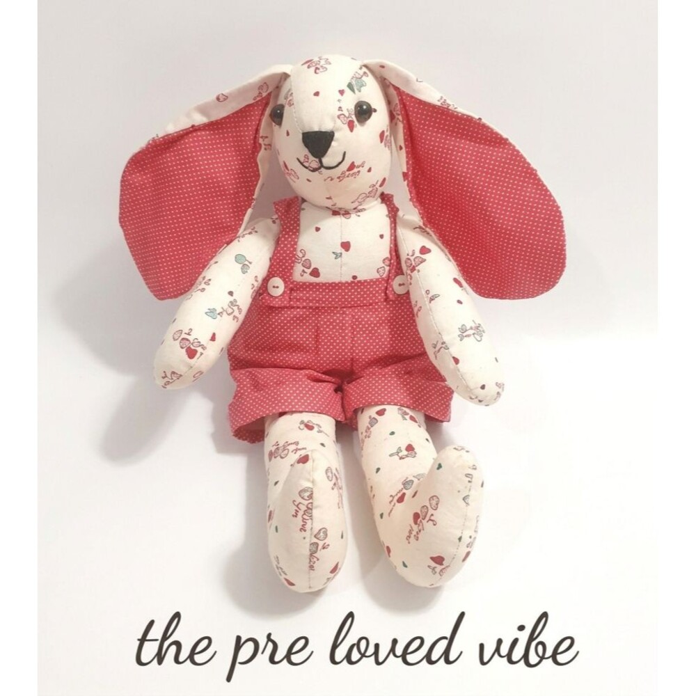 Handmade Valentine's I Love You  Long Ears Bunny Rabbit  Plush Toy 14"